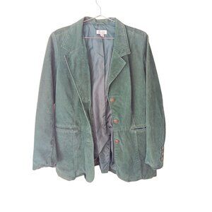 Denim & Company 100% Leather Green Coat SZ L